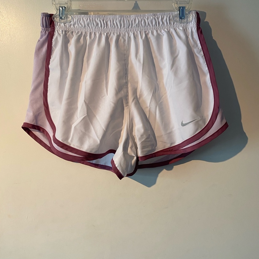 Nike White and Purple Athletic Shorts with Elastic Waistband -Medium